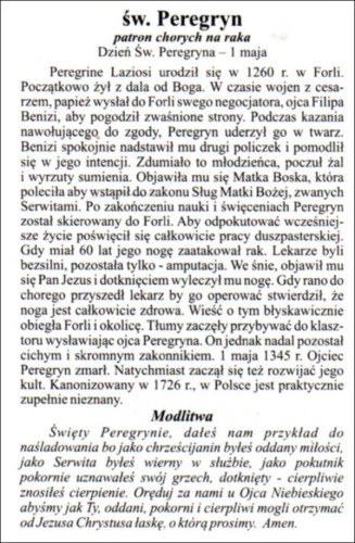 Obrazek św. Perygryn. Patron chorych na raka - 03342