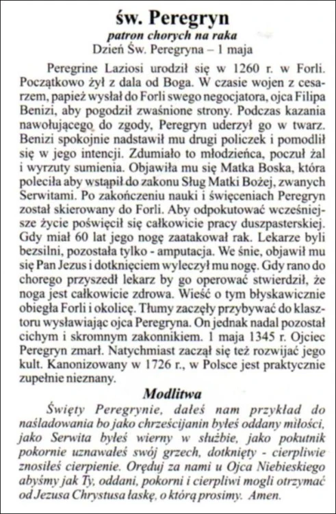Obrazek św. Perygryn. Patron chorych na raka - 03342