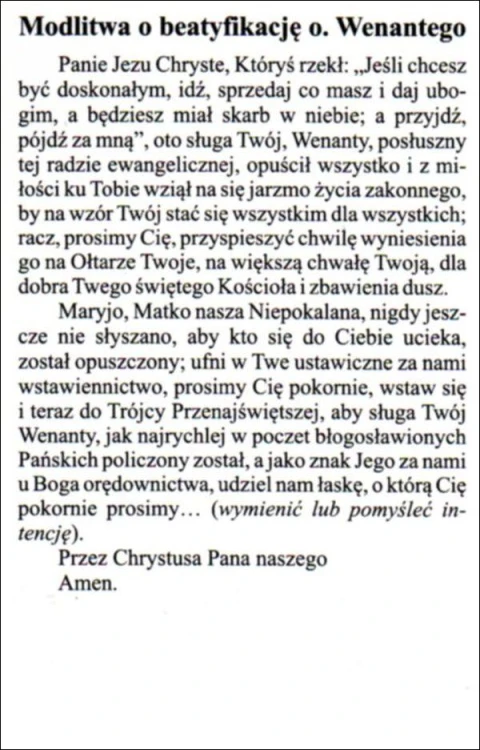 Obrazek Wenanty Katarzyniec. Modlitwa o beatyfikację o. Wenantego - 03340