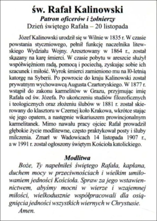 Obrazek św. Rafał Kalinowski. Patron oficerów i żołnierzy - 03220