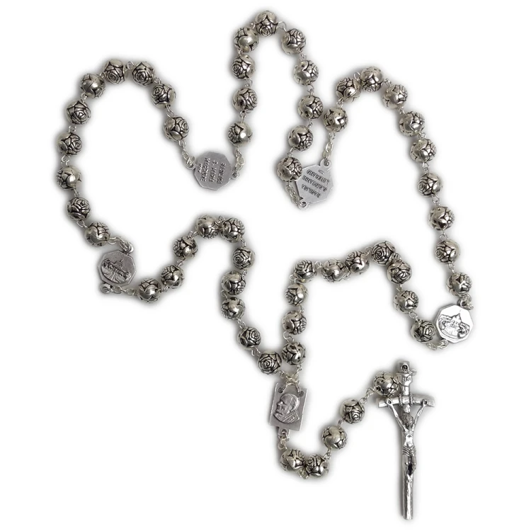 Różaniec metalowy BAZYLIKI kulka róża DUŻA 1cm - 01007