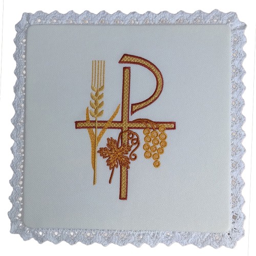 Palka haftowana 18x18cm kremowa "P" - 00894