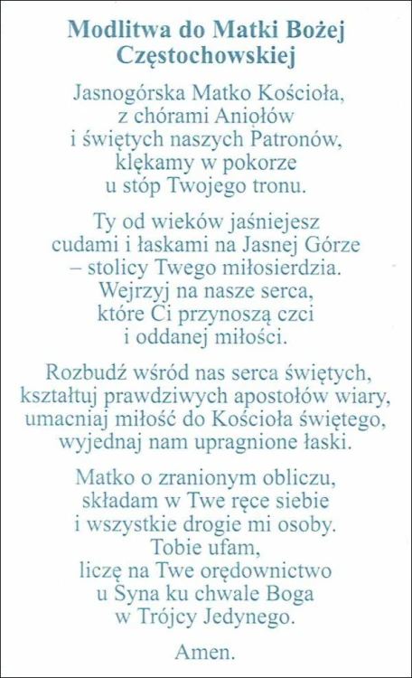 Obrazek z brokatem Matka Boża Częstochowska.  Modlitwa do Matki Bożej Częstochowskiej - 08638
