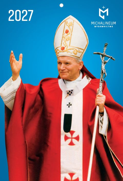 Kal. Jan Paweł II - niebieski 2027 (A4) - -, kalendarze, WYD. MICHALINEUM, 2026 r., oprawa miękka - 08336 9788370198251