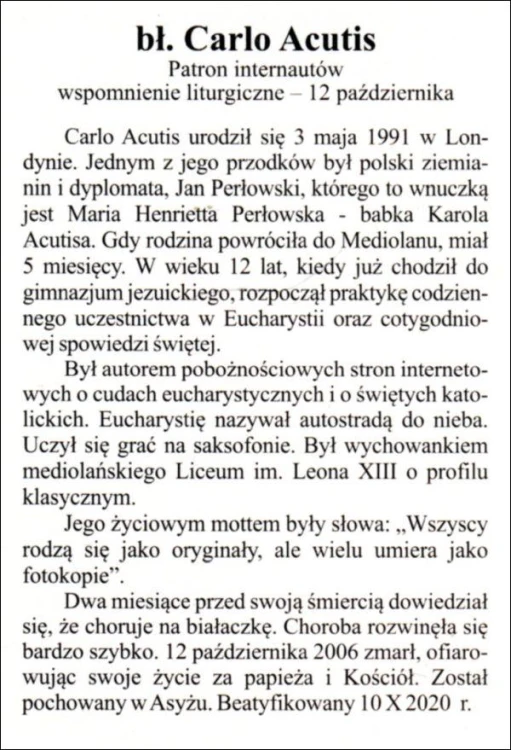 Obrazek Św. Carlo Acutis. Patron internautów - 03922
