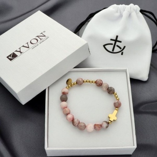 Bransoletka - dziesiątka kamień naturalny OPAL RÓŻOWY PUDROWY *8 pozłacana - 64752 2010000086216