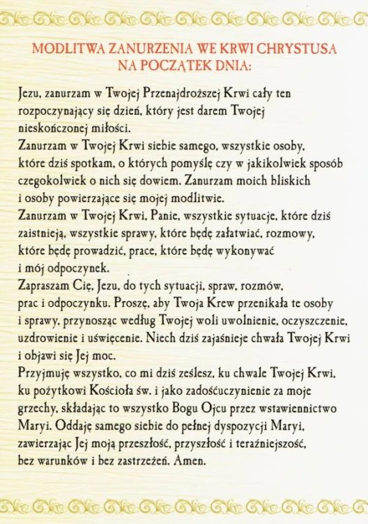 Modlitwa Zanurzenie we Krwi Chrystusa na początek dnia - 62770