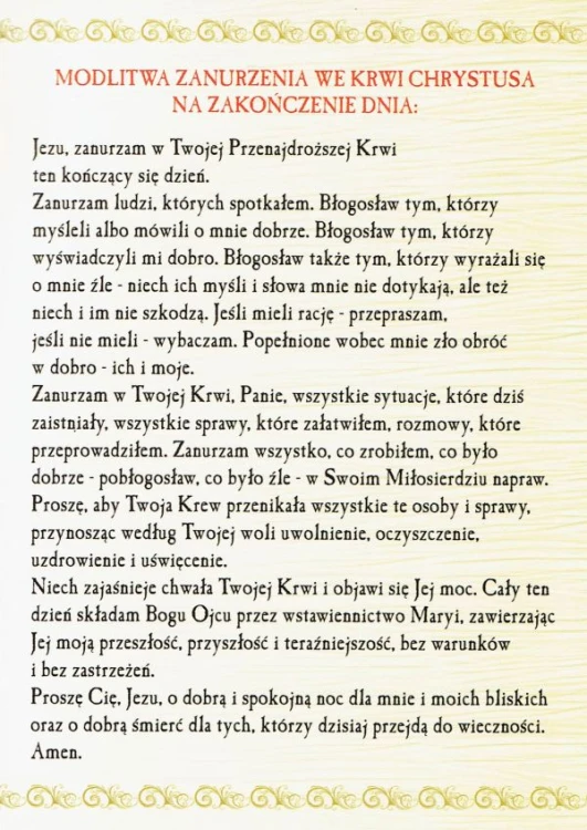 Modlitwa Zanurzenie we Krwi Chrystusa na początek dnia - 62770