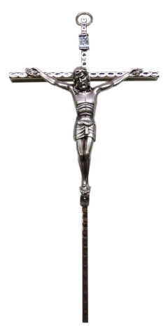 Krzyż wiszący metalowy nowoczesny niklowany łuska 20cm - 32403