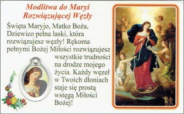 Medalik foliowany Maryja Rozwiązująca Węzły - medalik i obrazek z modlitwą zalaminowane - 08292
