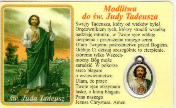 Medalik foliowany św. Juda Tadeusz / Koronka do Miłosierdzia Bożego - medalik i obrazek z modlitwą zalaminowane - 08265