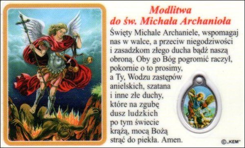 Medalik foliowany św. Michał Archanioł - medalik i obrazek z modlitwą zalaminowane - 08233