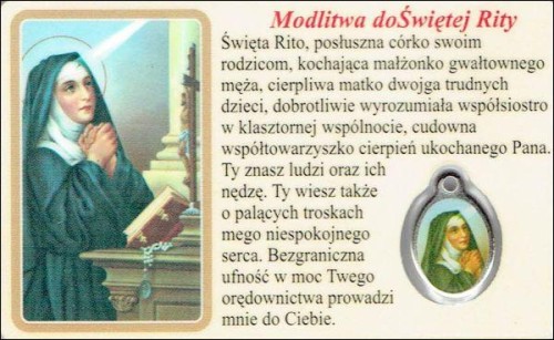 Medalik foliowany św. Rita - medalik i obrazek z modlitwą zalaminowane - 08218