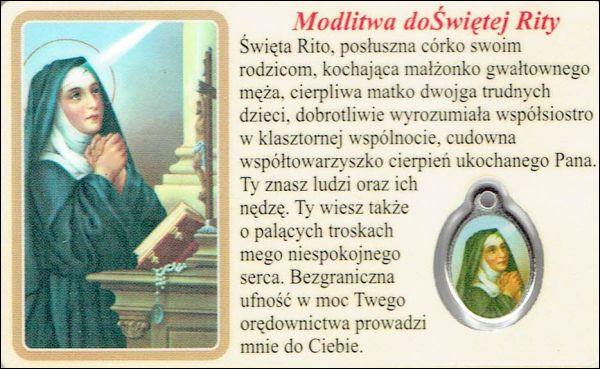 Medalik foliowany św. Rita - medalik i obrazek z modlitwą zalaminowane - 08218