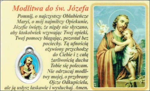 Medalik foliowany św. Józef / Niepokalane Serce Maryi - medalik i obrazek z modlitwą zalaminowane - 08215