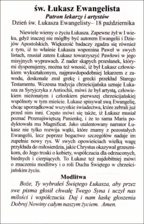 Obrazek św. Łukasz Ewangelista. Patron lekarzy i artystów. Dzień św. Łukasza - 03440