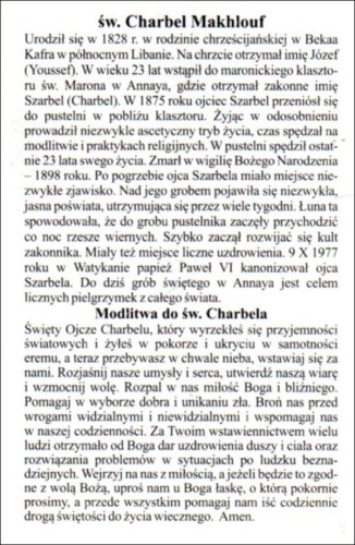 Obrazek św. Charbel. Modlitwa do św Charbela - 03182