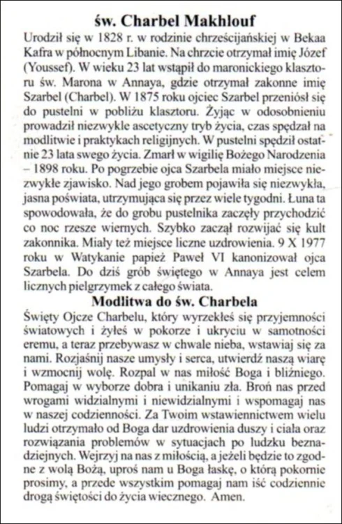 Obrazek św. Charbel. Modlitwa do św Charbela - 03182