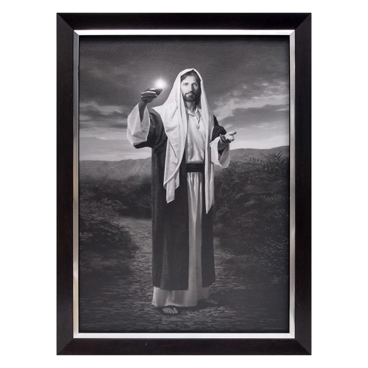Obraz 50x70cm Pan Jezus niosący światło SZARY NA PŁÓTNIE rama ciemna z listwą     BL - 02231