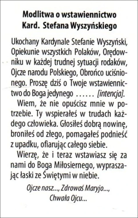 Obrazek Kard. Stefan Wyszyński. Modlitwa o wstawiennictwo Kard. Stefana Wyszyńskiego - 00798